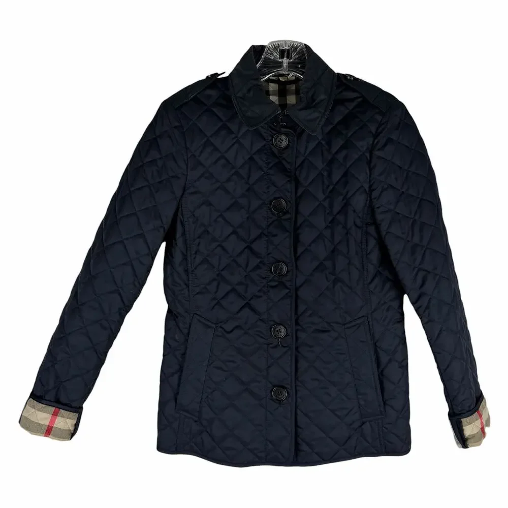 Burberry Ashurst Diamond Quilted Jacket Check Lining Dark Blue Size XS - Picture 3 of 14